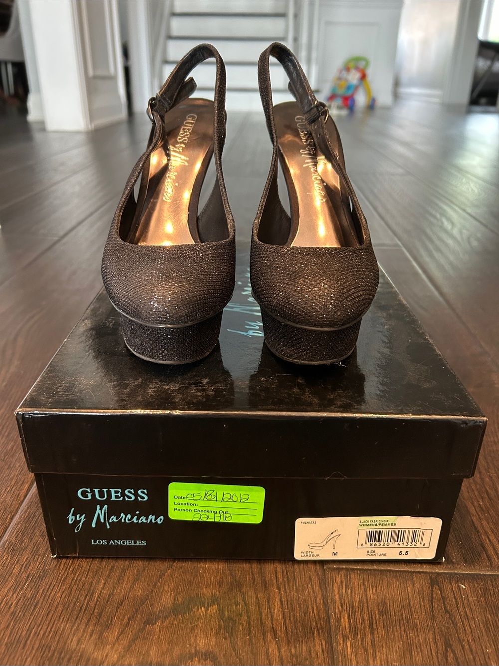 GUESS by Marciano Black Glitter Platform Slingback Pumps